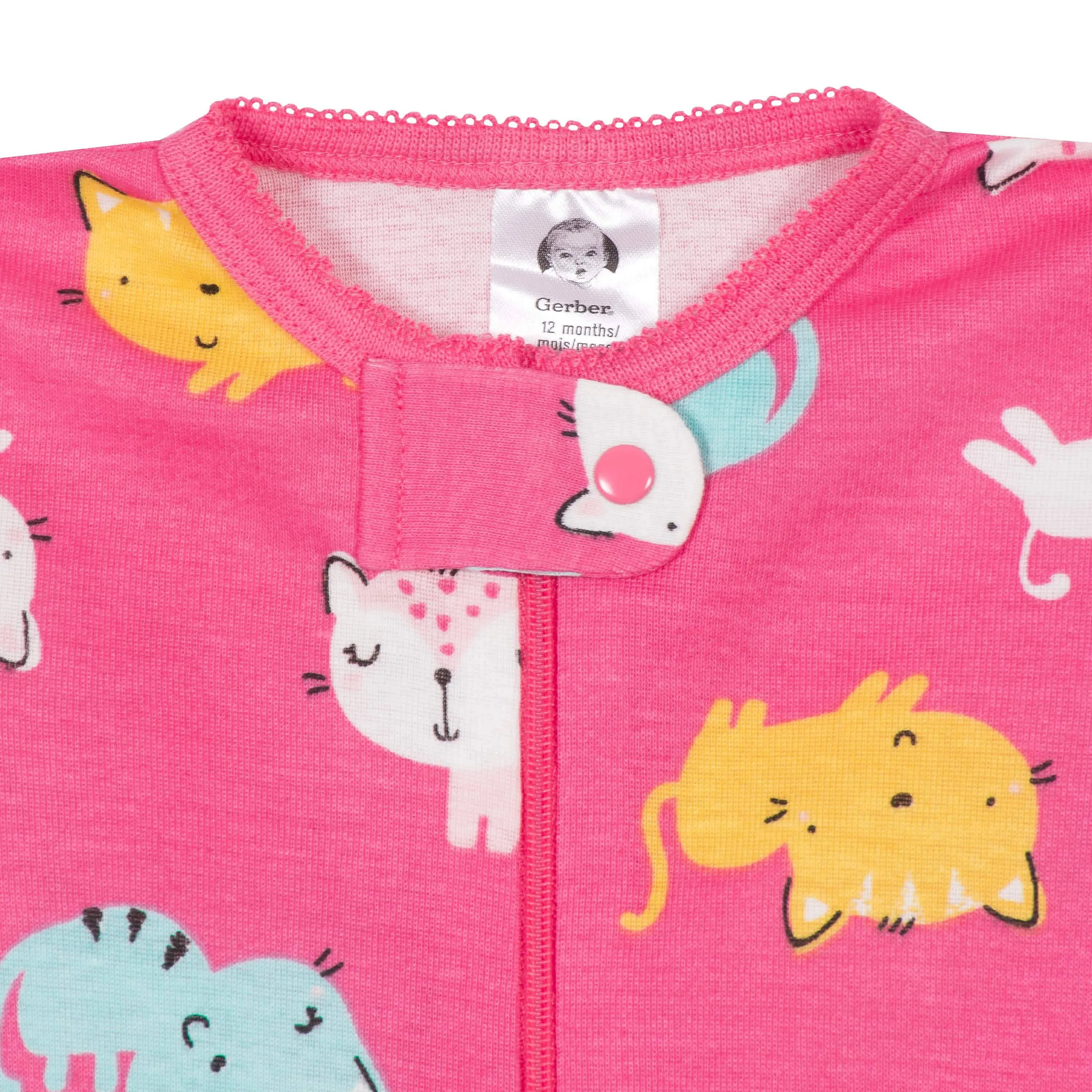 2-Pack Baby & Toddler Girls Cats Snug Fit Footed Cotton Pajamas