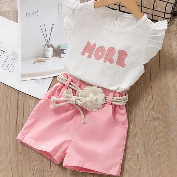 2 Piece Girls Clothing Sets New Summer Sleeveless T-shirt Print Bow Skirt Shorts for Kids Clothing Sets Outfit