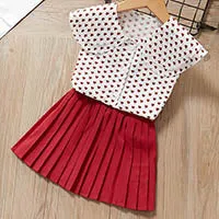 2 Piece Girls Clothing Sets New Summer Sleeveless T-shirt Print Bow Skirt Shorts for Kids Clothing Sets Outfit