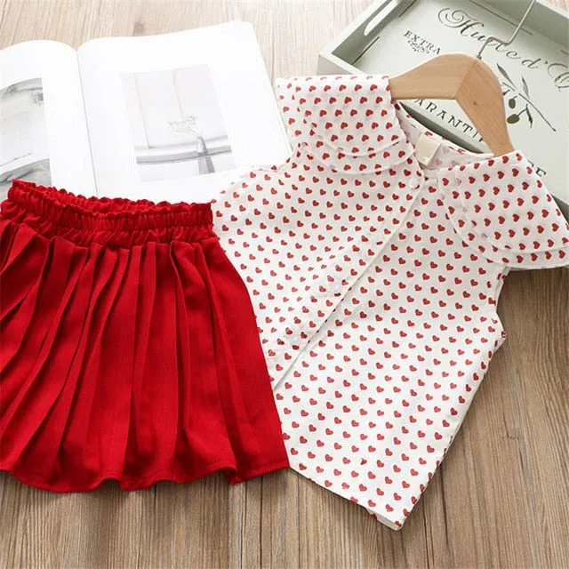 2 Piece Girls Clothing Sets New Summer Sleeveless T-shirt Print Bow Skirt Shorts for Kids Clothing Sets Outfit