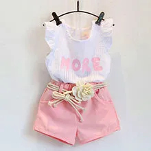 2 Piece Girls Clothing Sets New Summer Sleeveless T-shirt Print Bow Skirt Shorts for Kids Clothing Sets Outfit