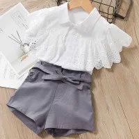 2 Piece Girls Clothing Sets New Summer Sleeveless T-shirt Print Bow Skirt Shorts for Kids Clothing Sets Outfit