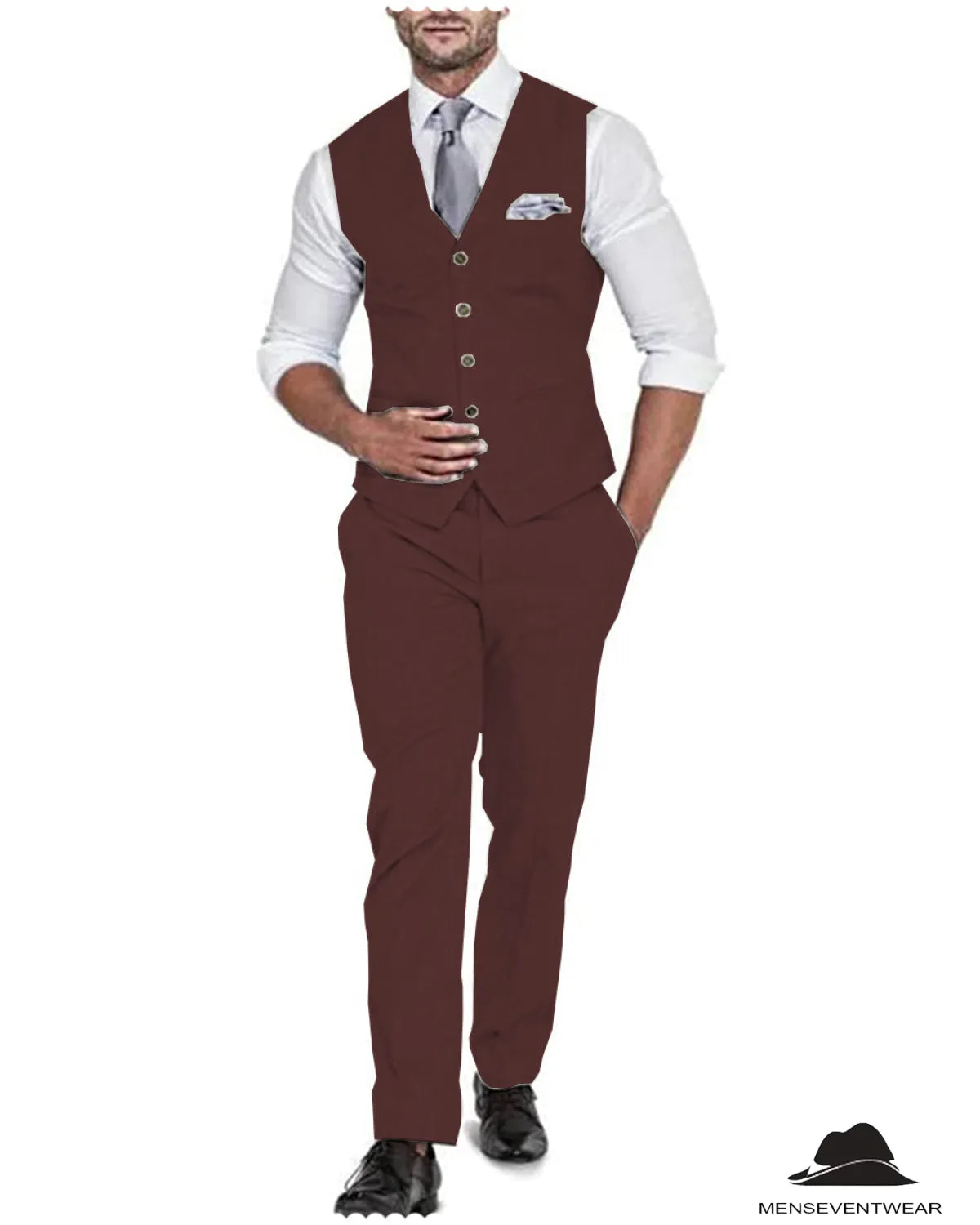 2 Pieces Mens Suit Flat Linen V Neck For Wedding (Vest   Pants)