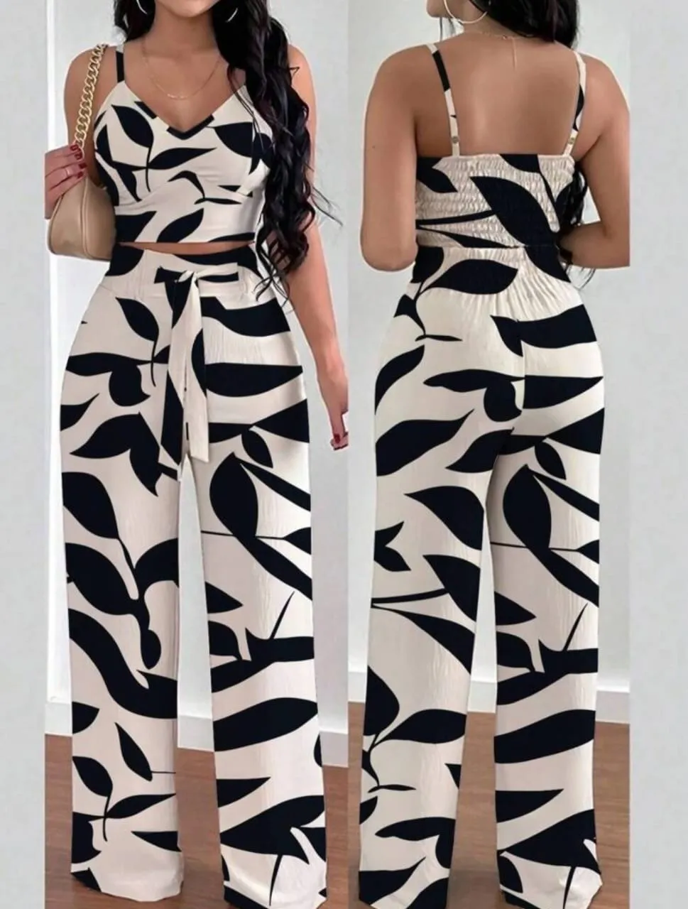 2pcs Spaghetti Top & Wide Leg Pants Set