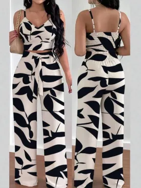 2pcs Spaghetti Top & Wide Leg Pants Set