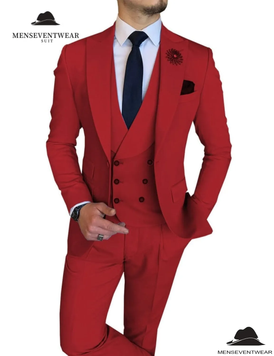 3 Piece Mens Suit Slim Fit Vest Solid Peak lapel Suit (Blazer   Vest   Pants)