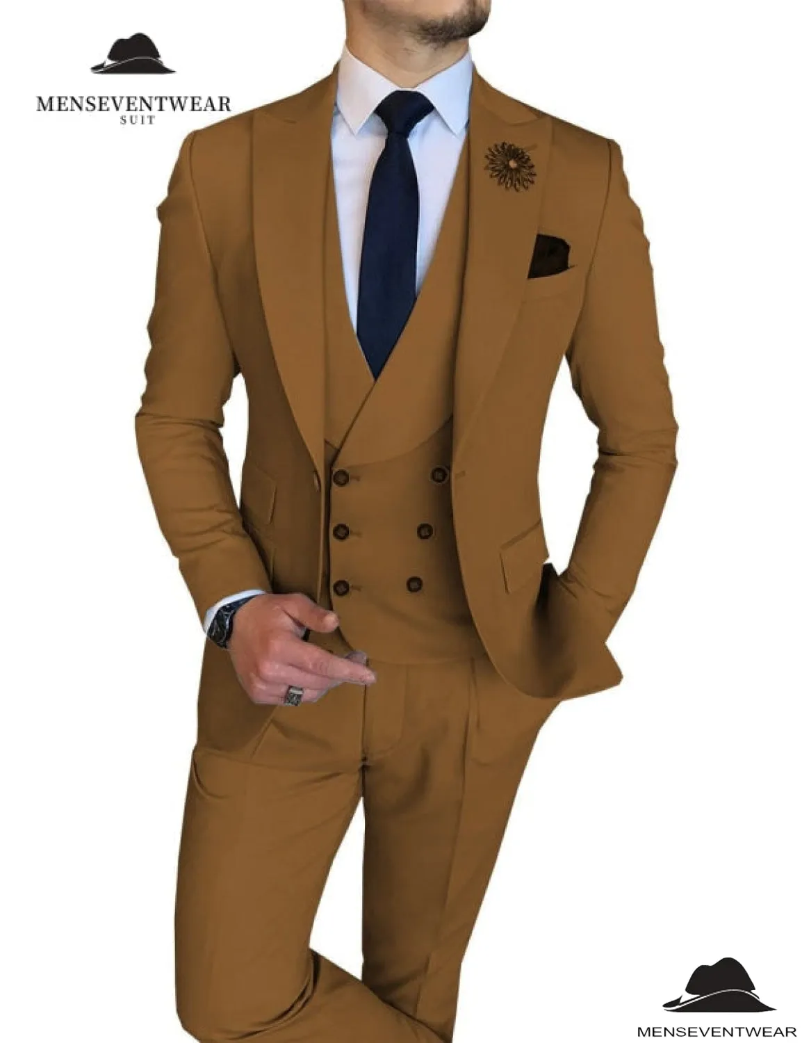 3 Piece Mens Suit Slim Fit Vest Solid Peak lapel Suit (Blazer   Vest   Pants)