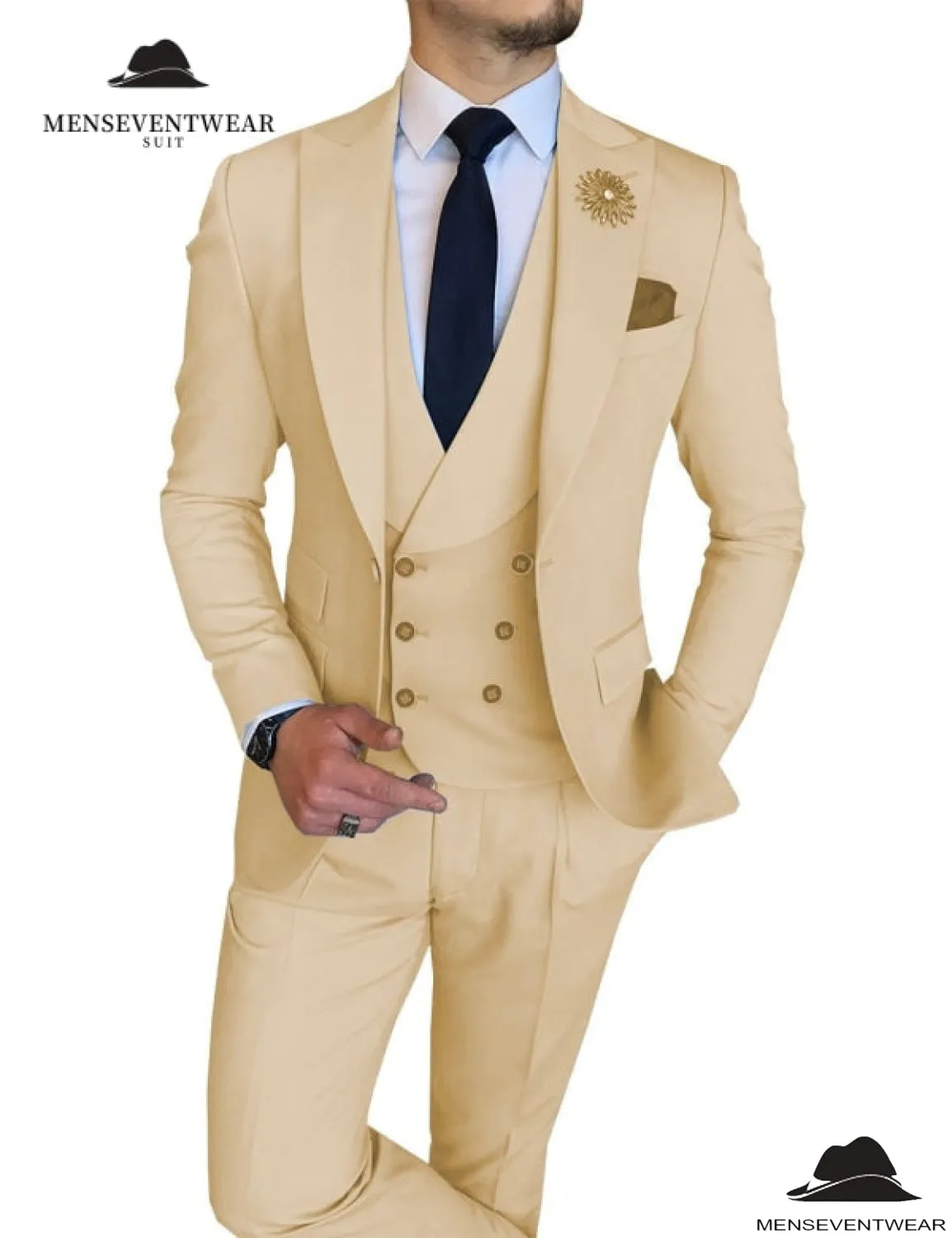 3 Piece Mens Suit Slim Fit Vest Solid Peak lapel Suit (Blazer   Vest   Pants)