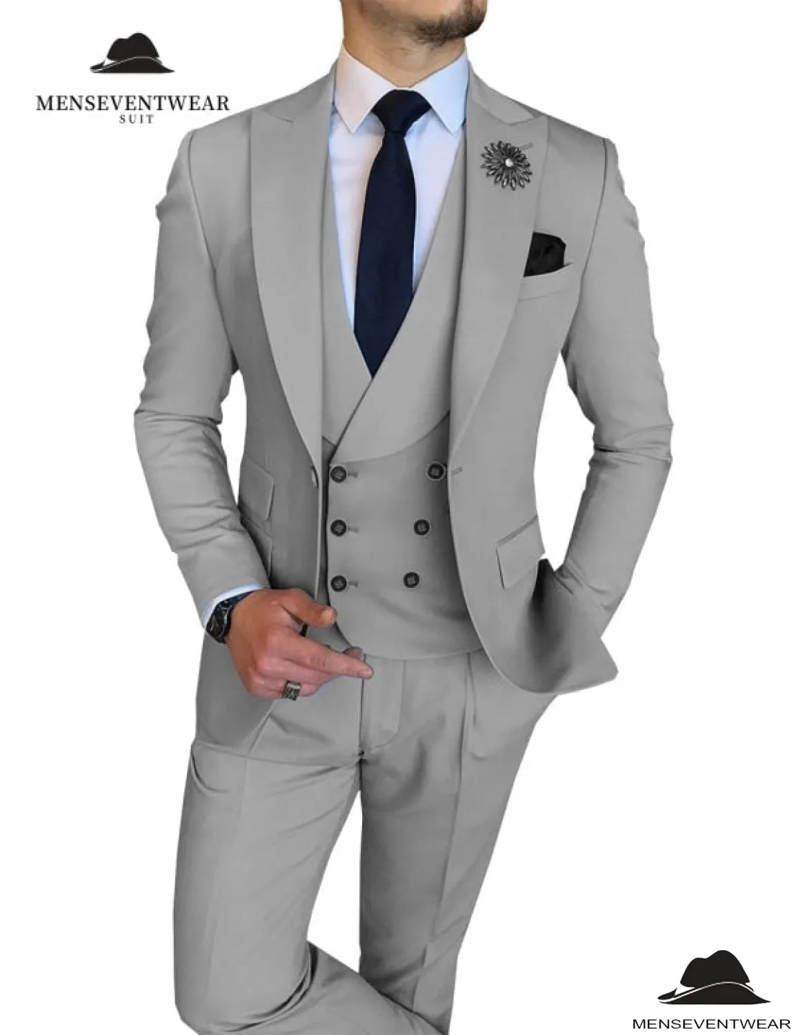 3 Piece Mens Suit Slim Fit Vest Solid Peak lapel Suit (Blazer   Vest   Pants)