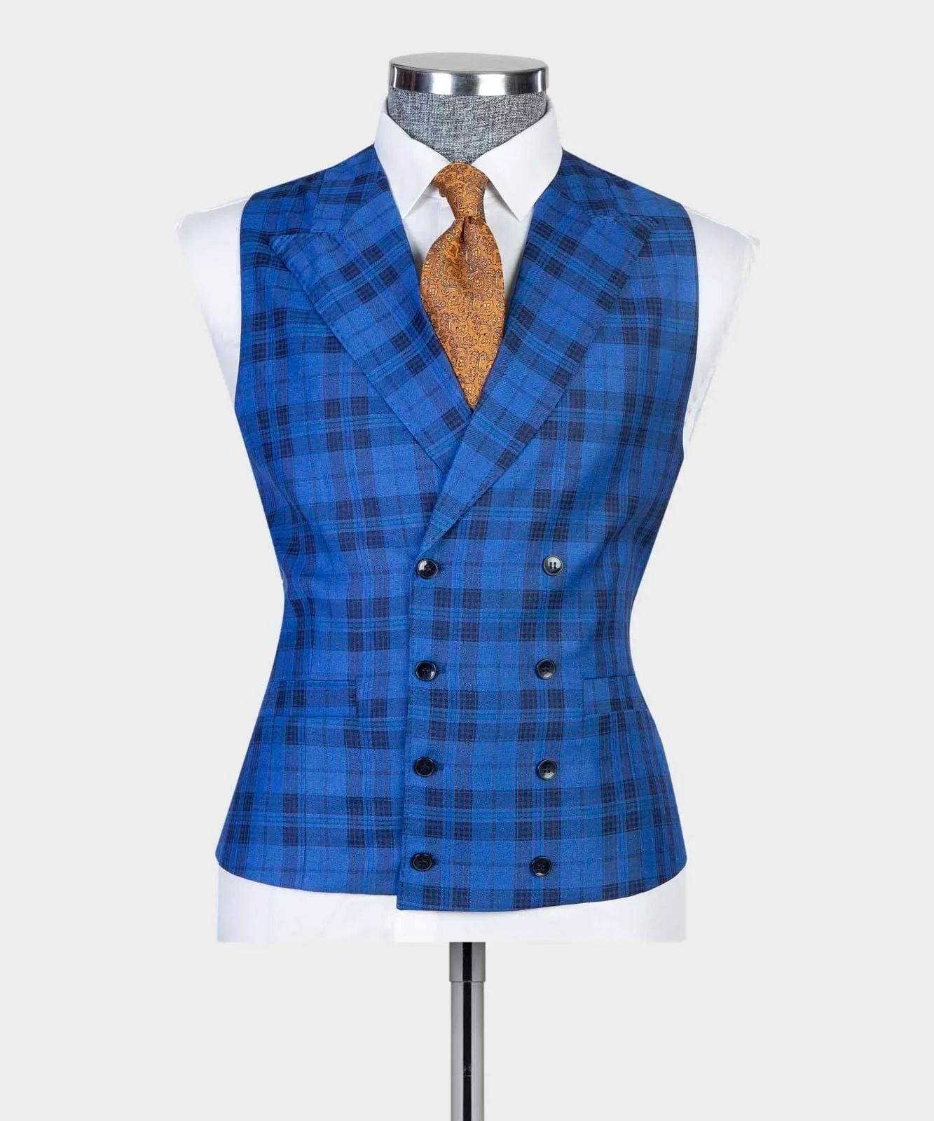 3 Pieces Blue Plaid Suit