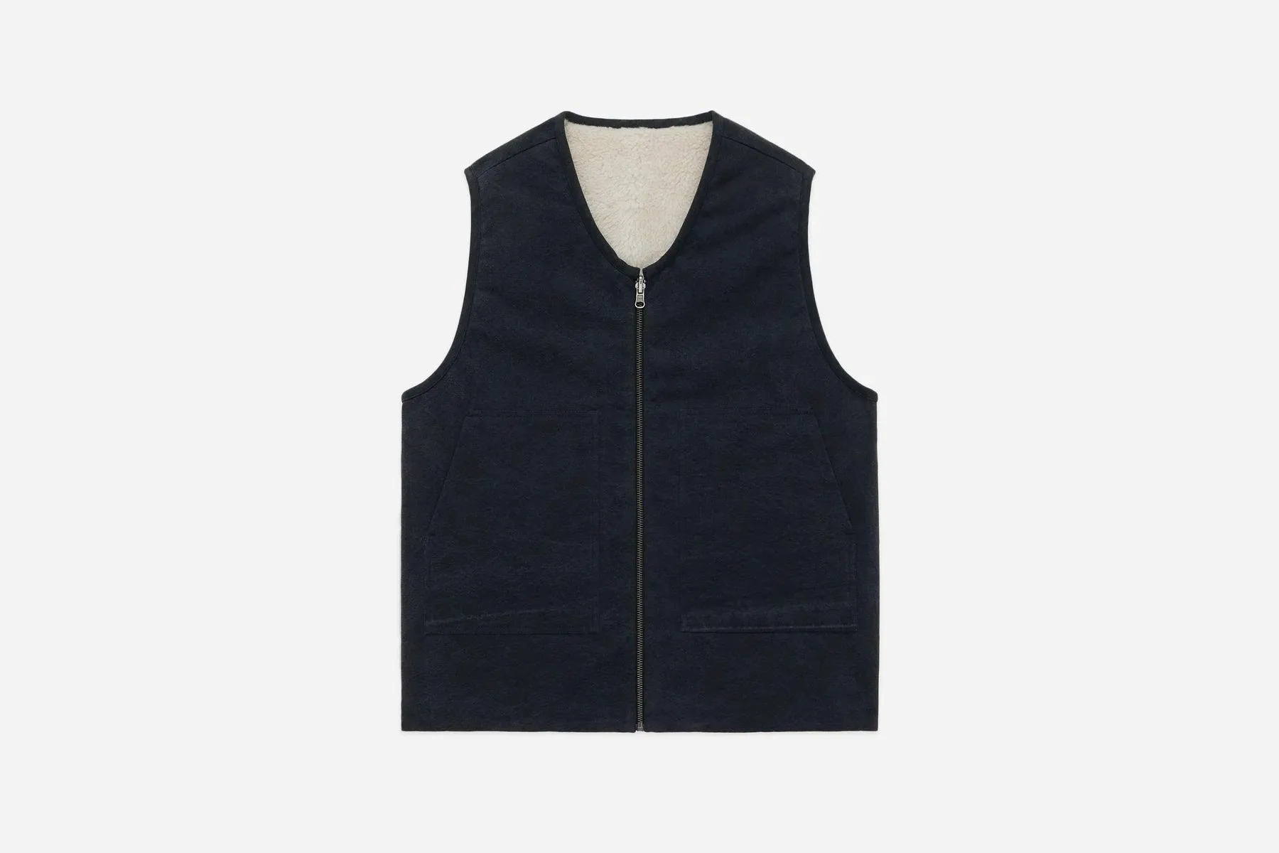 3sixteen Reversible Work Vest - Black Canvas/Ecru Wool Sherpa