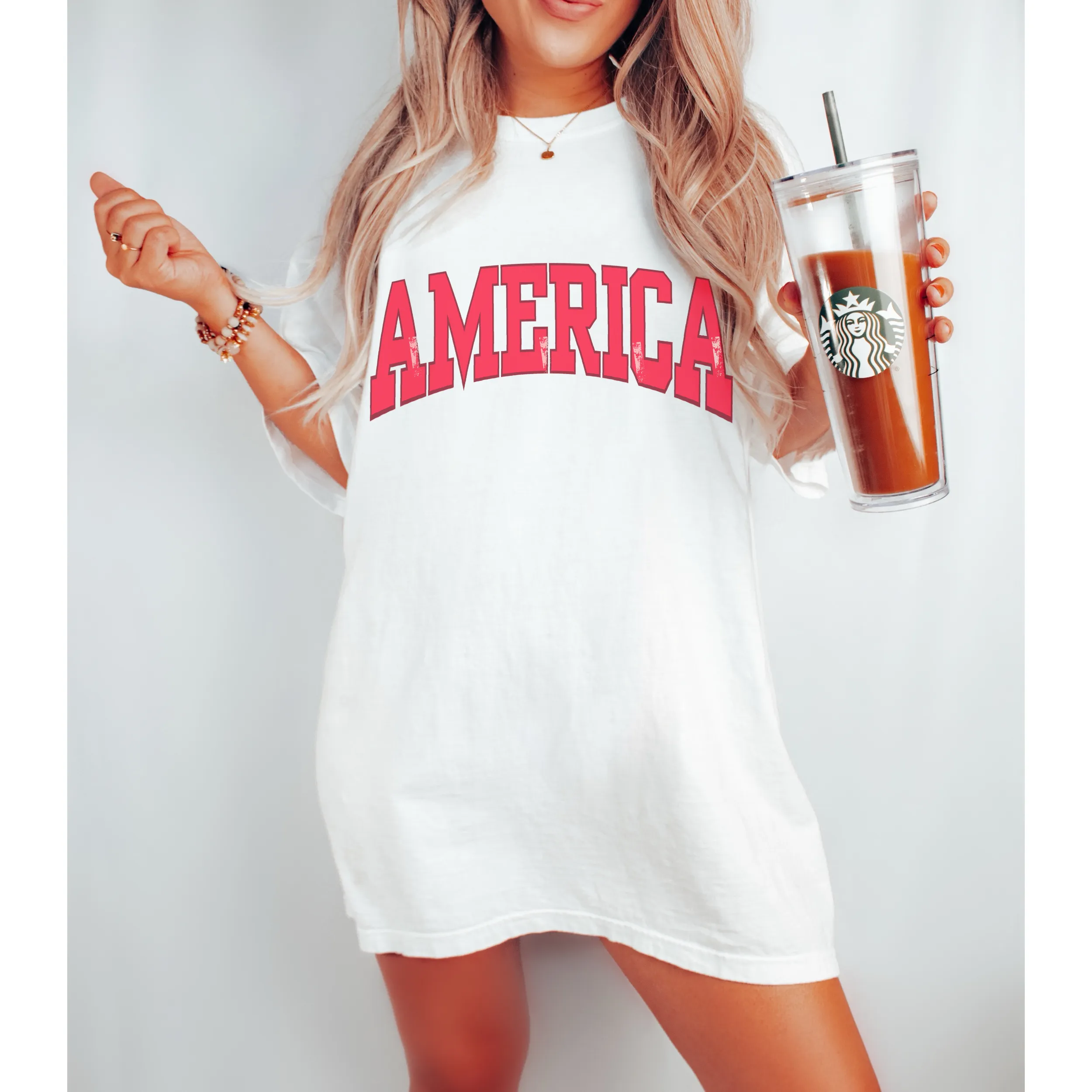 America Comfort Colors® T-Shirt, T-Shirt Dress, Retro Distressed Varsity Letters Design Tee, Oversized print