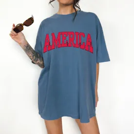 America Comfort Colors® T-Shirt, T-Shirt Dress, Retro Distressed Varsity Letters Design Tee, Oversized print