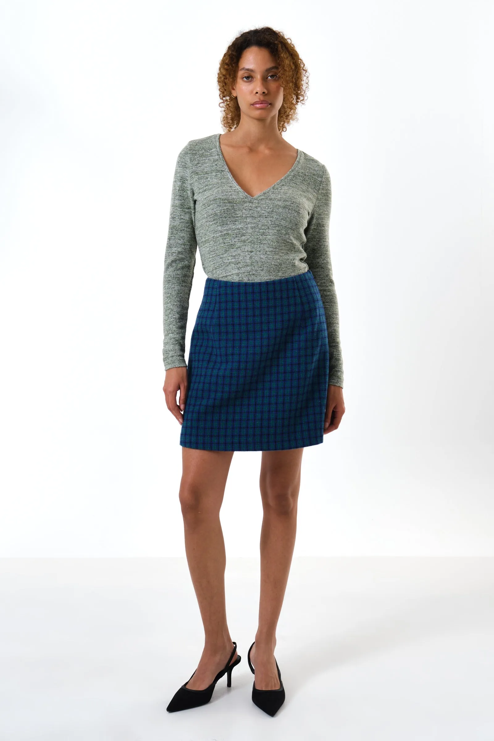 Aubin Wyoming Check A-Line Mini Skirt - Blue