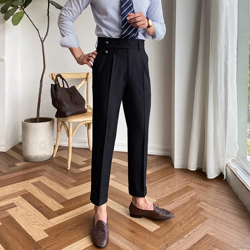 Autumn Men's Trousers High-waist Straight Drape Casual Business Dress Pants Office Social Wedding Streetwear Fashion Long Pants