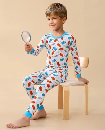 babee Reshinee Bamboo Viscose Toddler Pajamas Boys Girls Kids Baby 2pcs Long-Sleeve Pyjamas Set 8Y Truck Snug fit Sleepwear Pjs