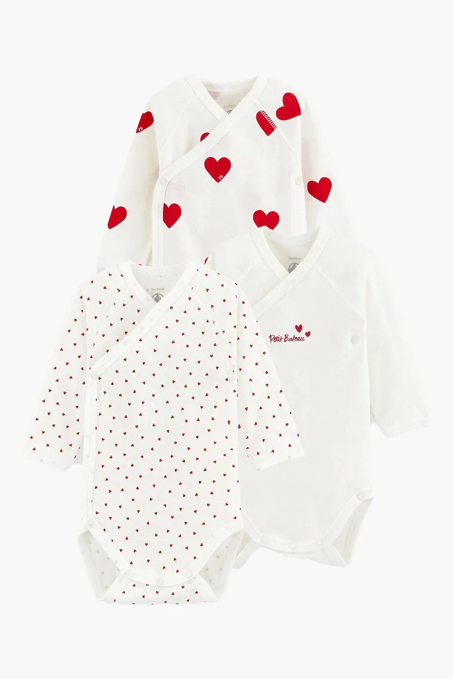 Baby Onesie Petit Bateau 3-Pack Kimono - Hearts