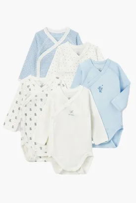 Baby Onesie Petit Bateau 5-Pack Kimono - Blue