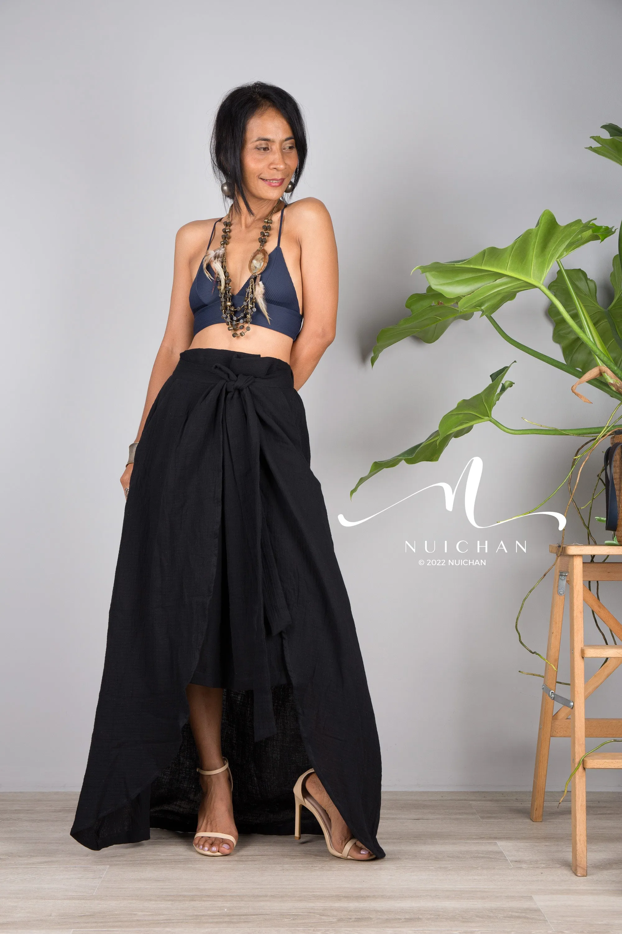 Black cotton wrap skirt