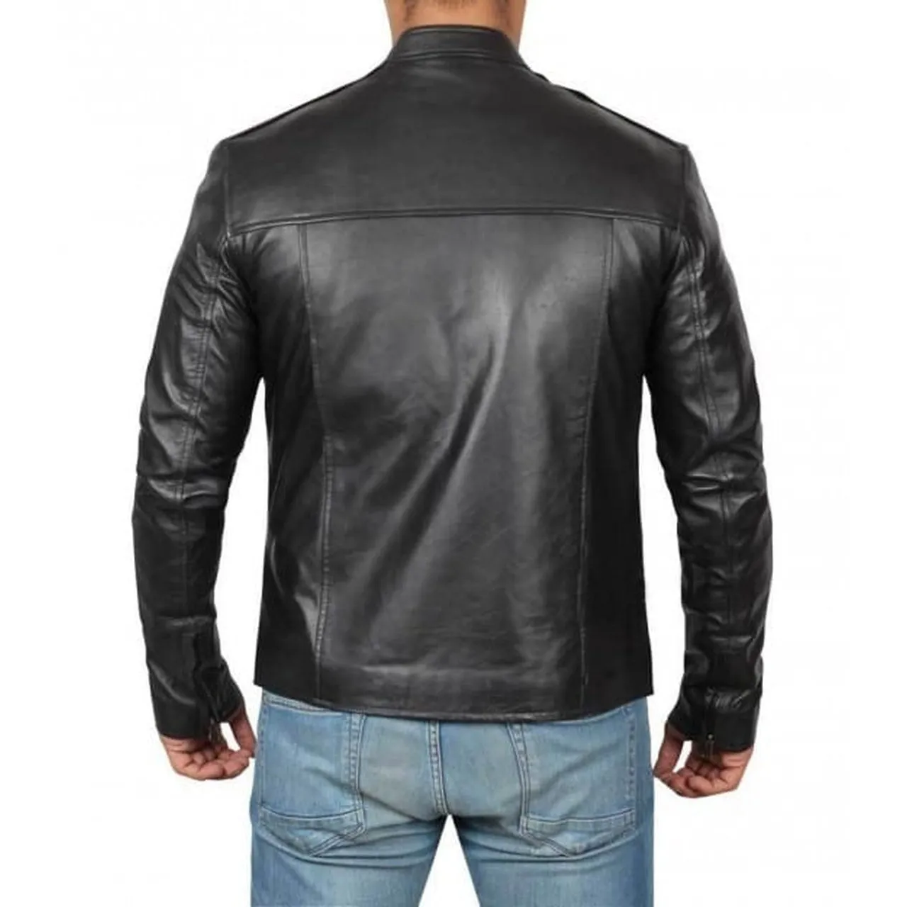 Black Genuine Leather Biker Style Jacket