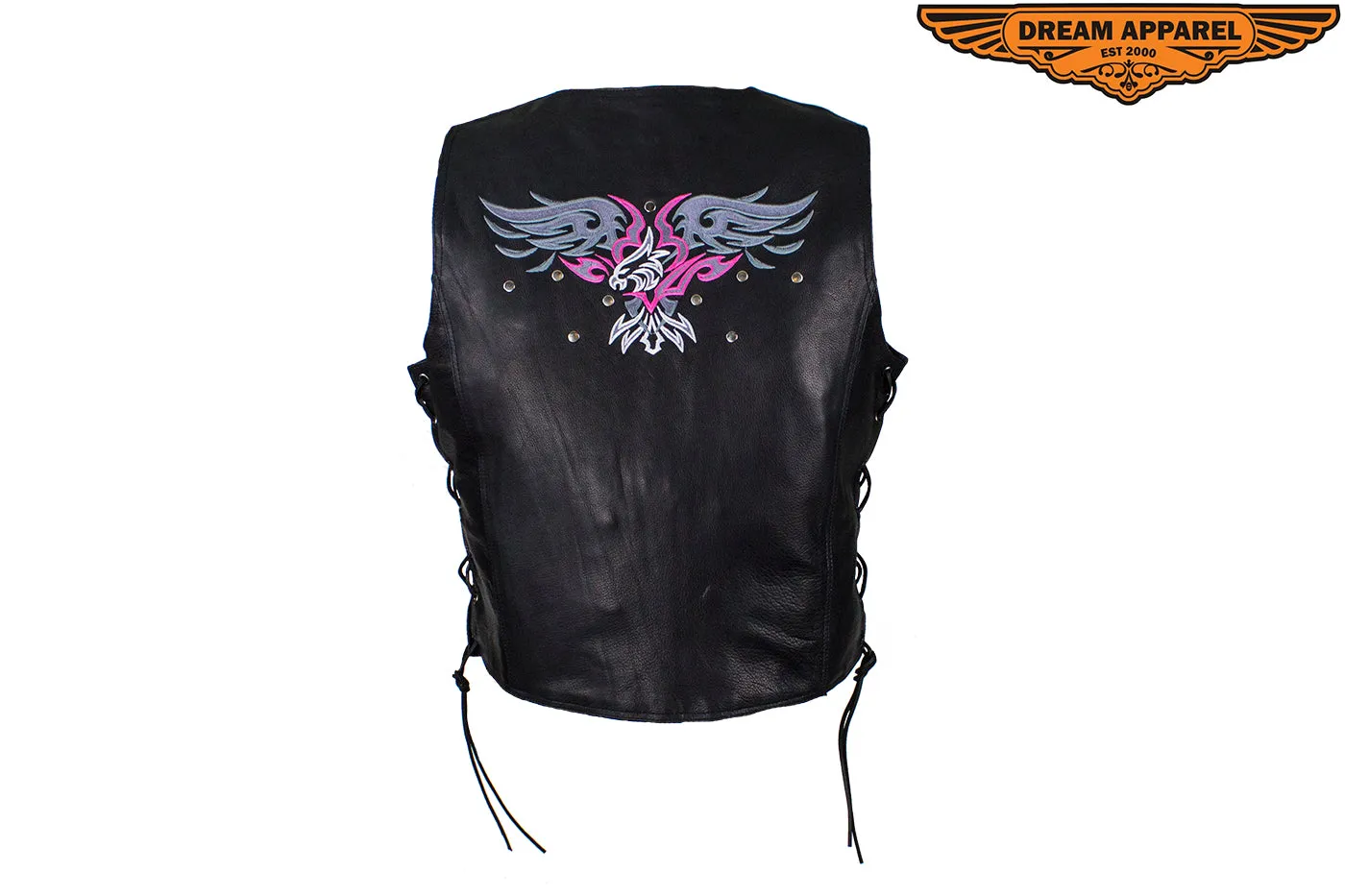 Black Gun Pocket Vest with Small Studded Pink Eagle