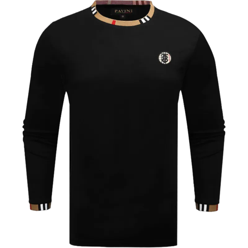 Black Men's Long Sleeves Crewneck T-shirt