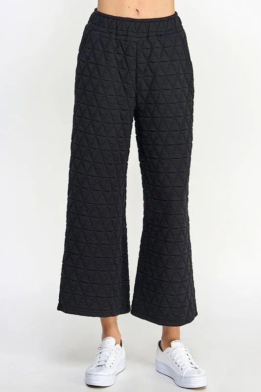 Black Quilted Cropped Wide Pants