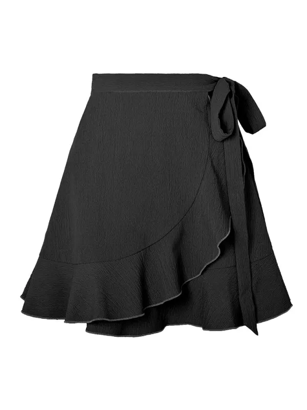 Black Ruffle Tie High Waist Mini Skirt