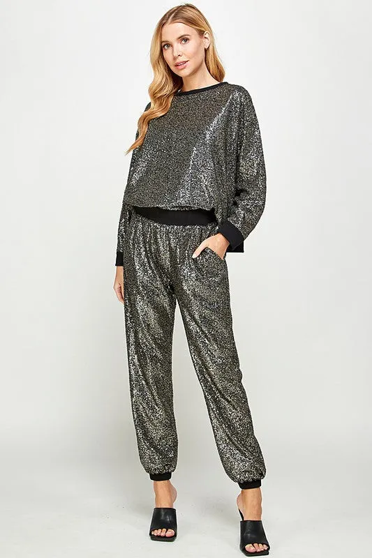 Black Sequins Jogger Pants