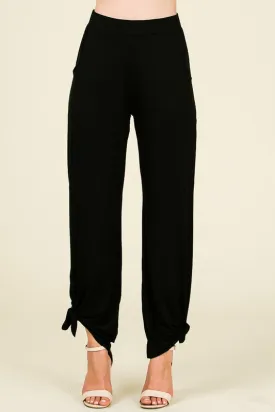 Black Split Side Tied Hem Pants