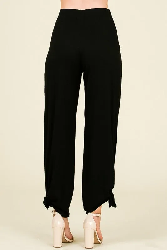 Black Split Side Tied Hem Pants