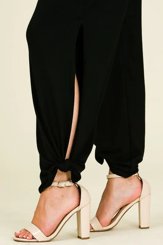 Black Split Side Tied Hem Pants