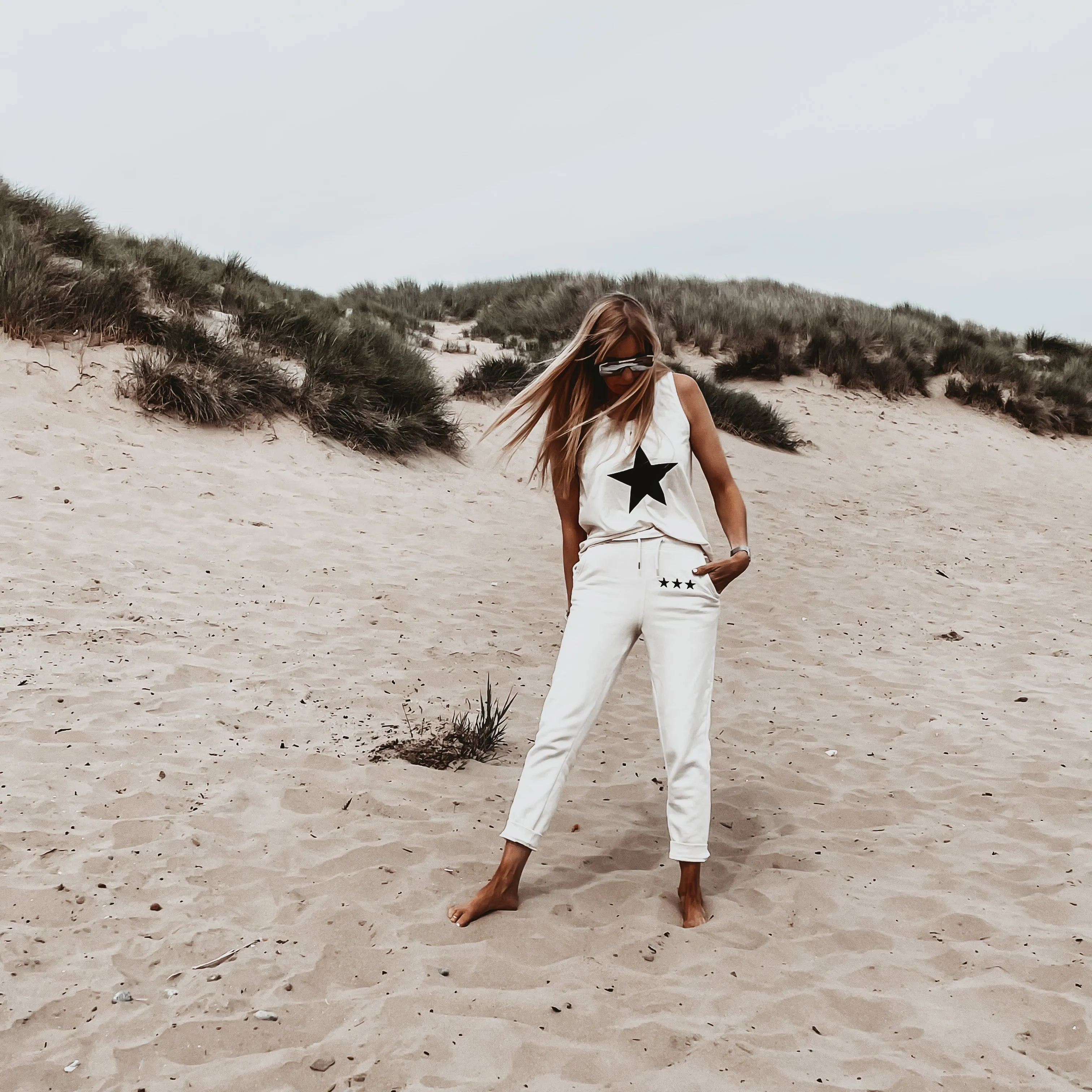 Black star on vintage white IBIZA tank top *relaxed fit* BACK IN STOCK!