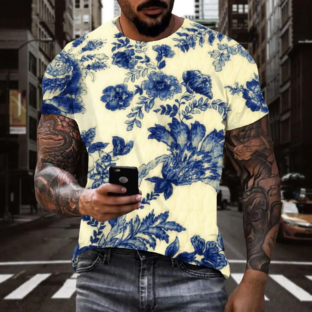 blue and white porcelain texture t shirts special texture tee top art costume men Cool different