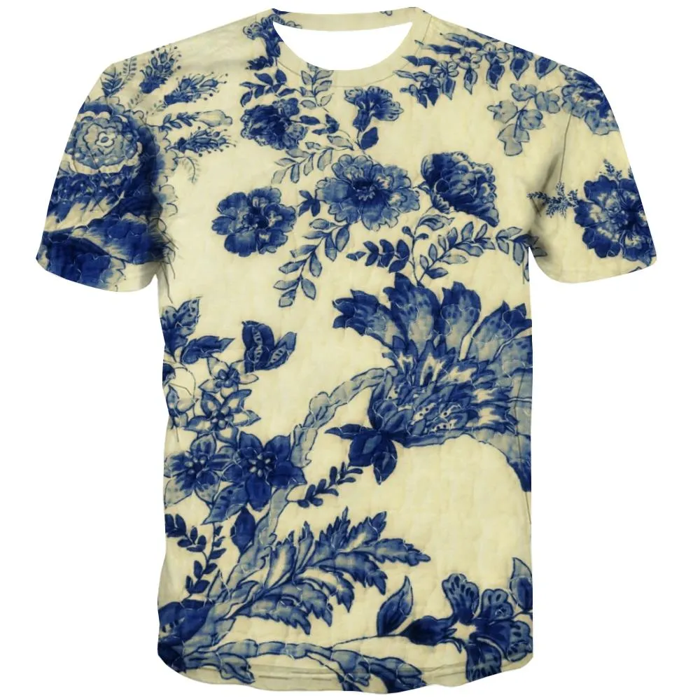 blue and white porcelain texture t shirts special texture tee top art costume men Cool different