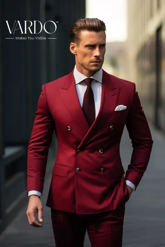 Bold Red Double-Breasted Men's Suit - Modern Tailored Fit for the Confident Gentleman, The Rising sun store - Vardo