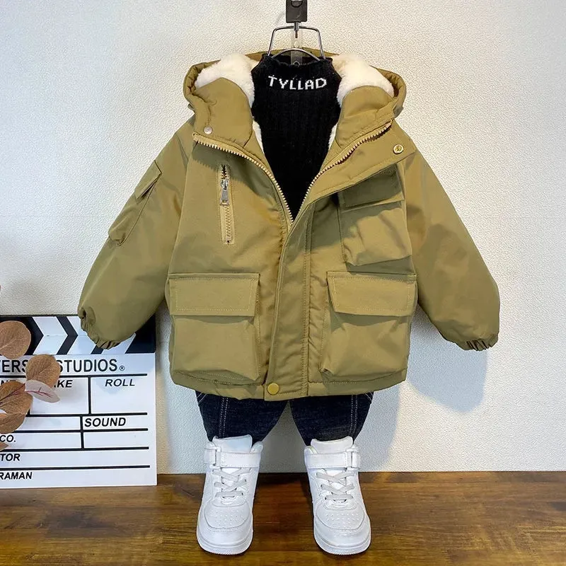 Boys Black Hooded Winter Jacket