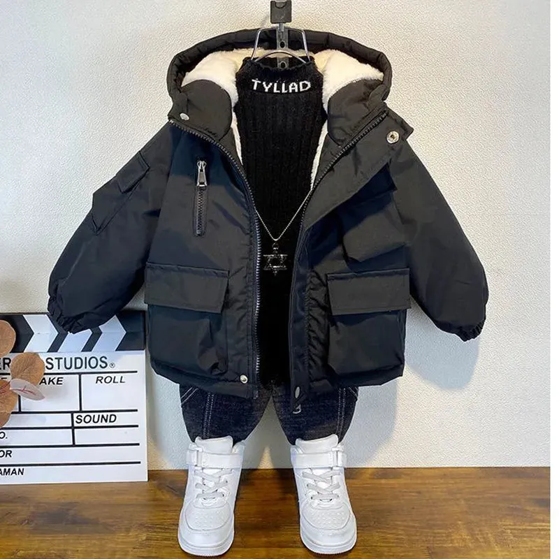 Boys Black Hooded Winter Jacket