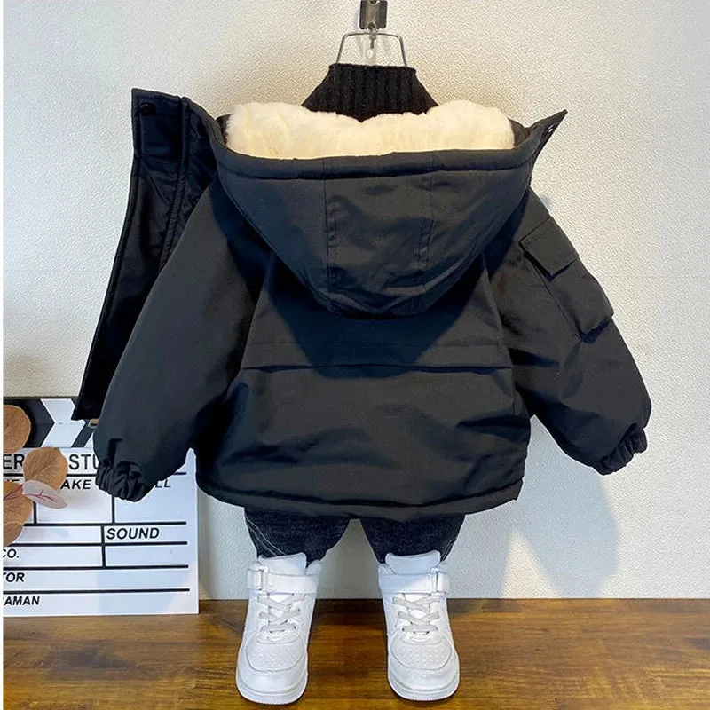 Boys Black Hooded Winter Jacket