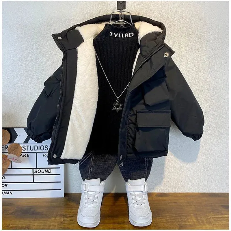 Boys Black Hooded Winter Jacket