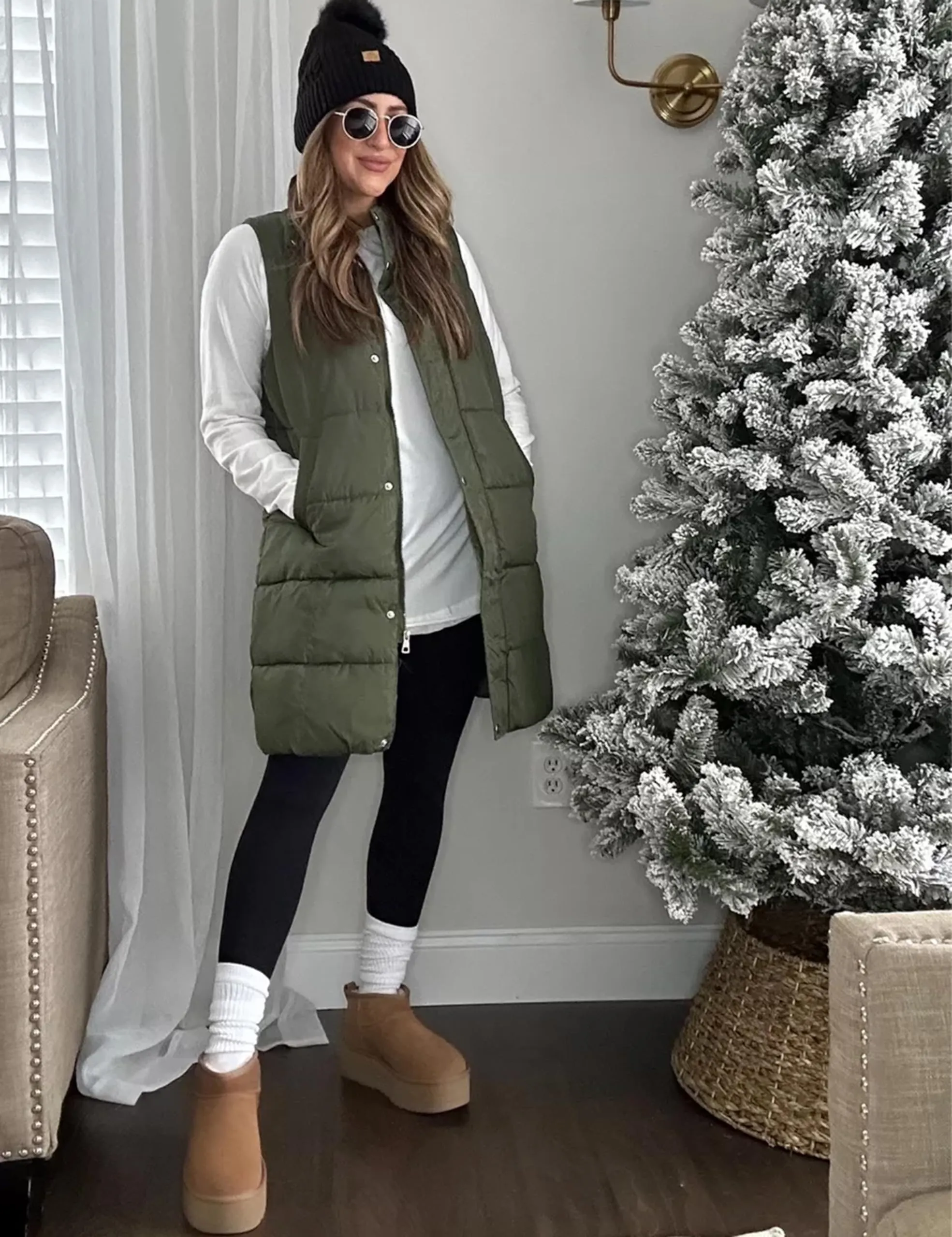 Brown Women's Long Puffer Vest Casual Sleeveless Puffy Jacket - Tanming