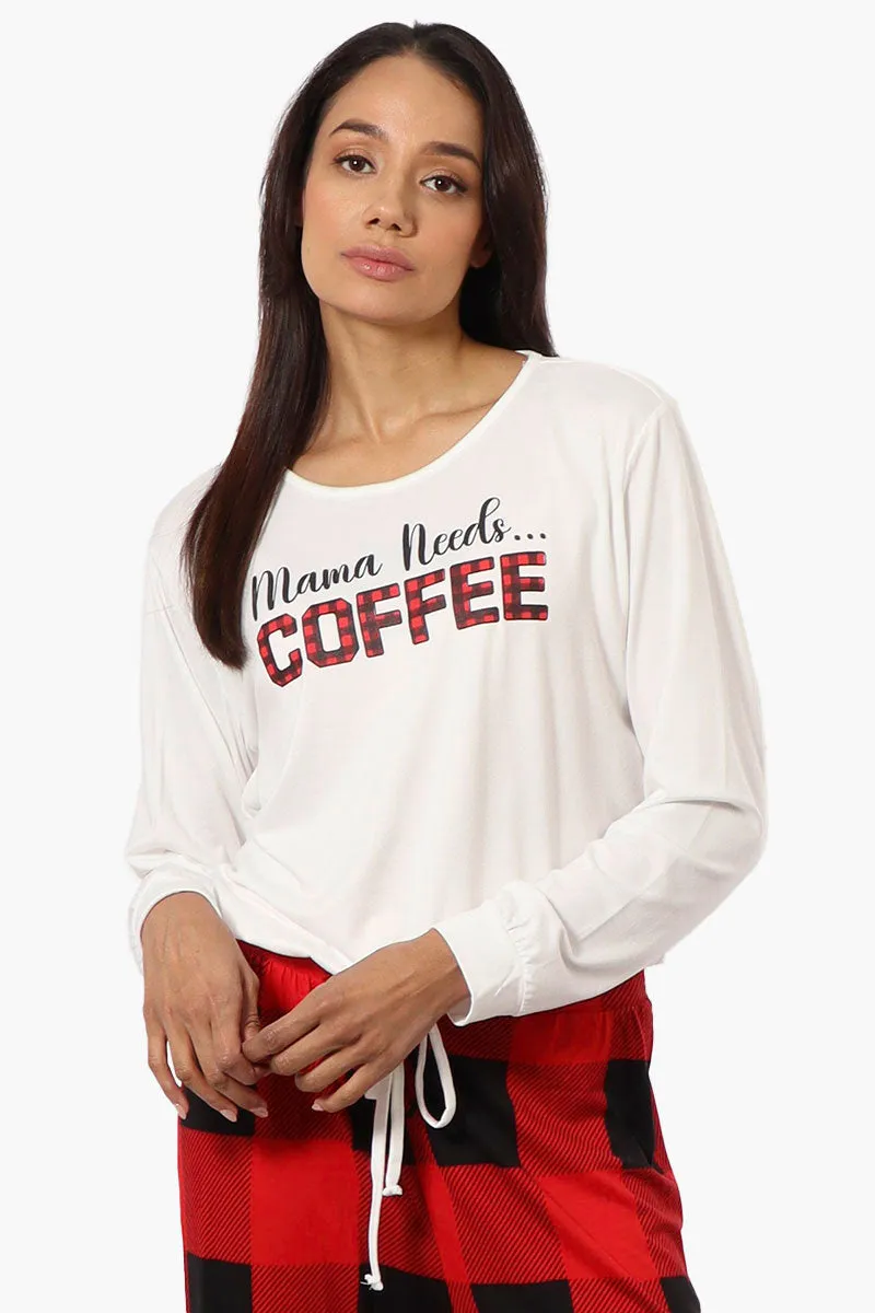 Canada Weather Gear Coffee Print Drawstring Pajama Top - White