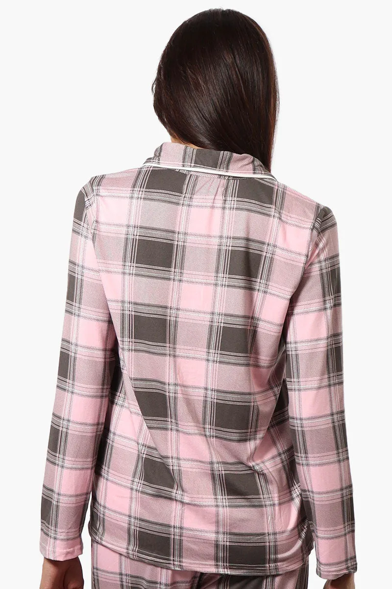 Canada Weather Gear Plaid Button Down Pajama Top - Pink