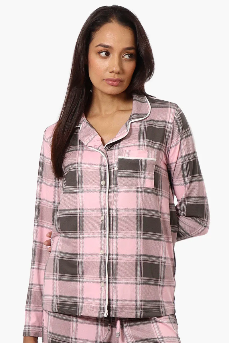 Canada Weather Gear Plaid Button Down Pajama Top - Pink