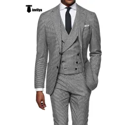 Casual Men's 3 Pieces Houndstooth Notch Lapel Tuxedos (Blazer vest Pants)