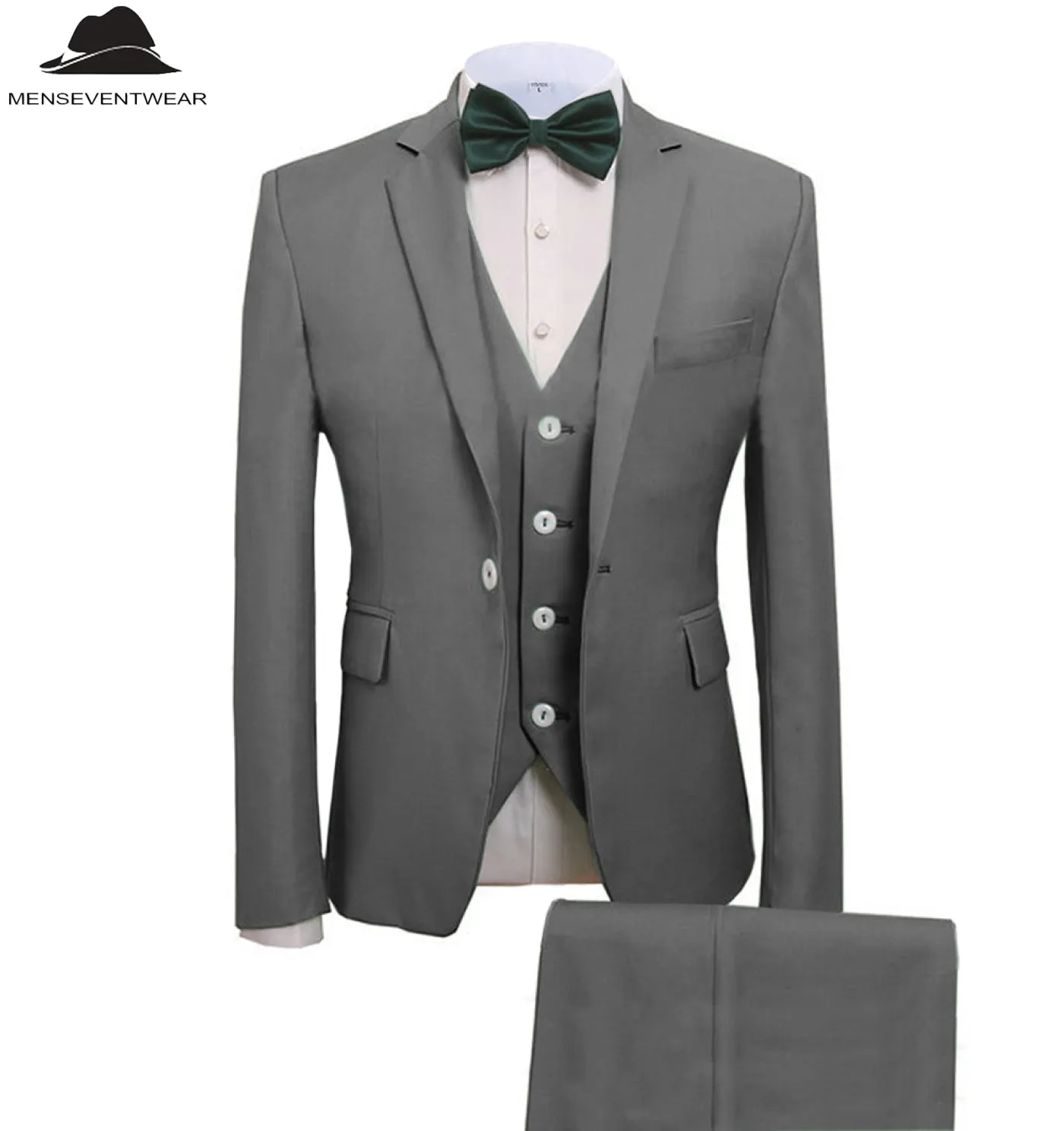 Casual Men's 3 Pieces Mens Suit Notch Lapel Flat Tuxedos (Blazer vest Pants)