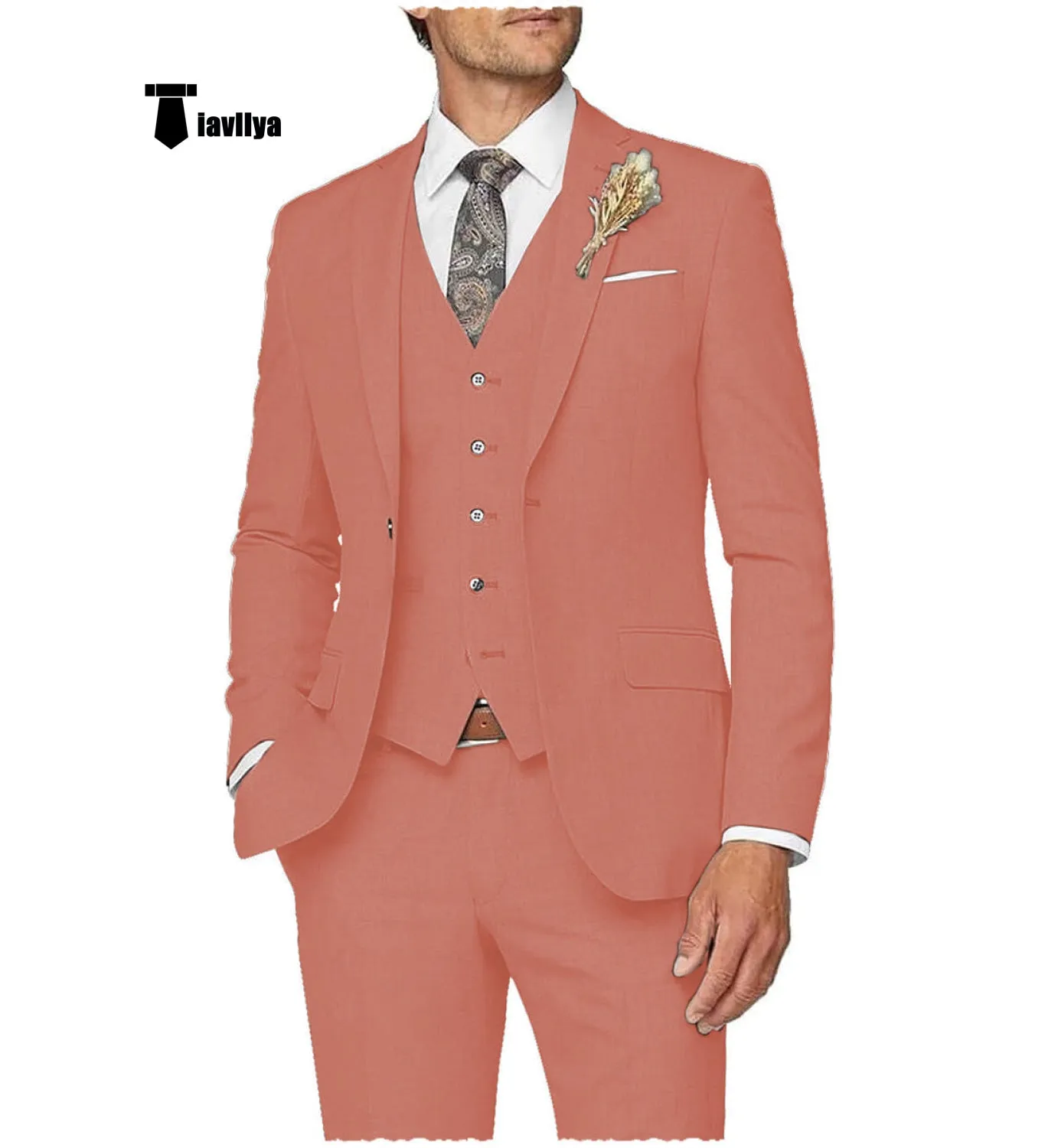 Casual Men's 3 Pieces Mens Suit Notch Lapel Linen For Wedding (Blazer vest Pants)