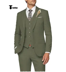 Casual Men's 3 Pieces Mens Suit Notch Lapel Linen For Wedding (Blazer vest Pants)