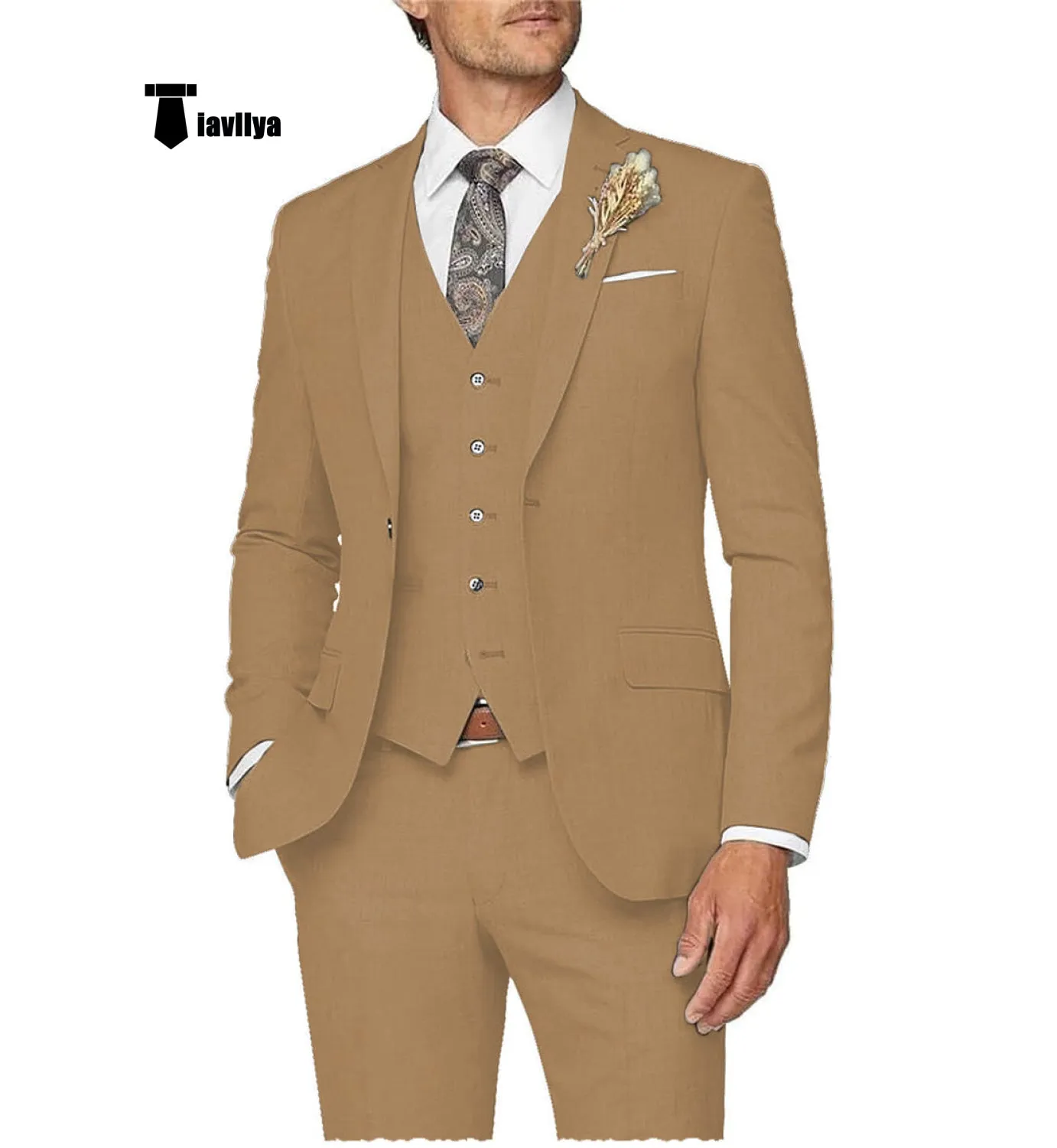 Casual Men's 3 Pieces Mens Suit Notch Lapel Linen For Wedding (Blazer vest Pants)