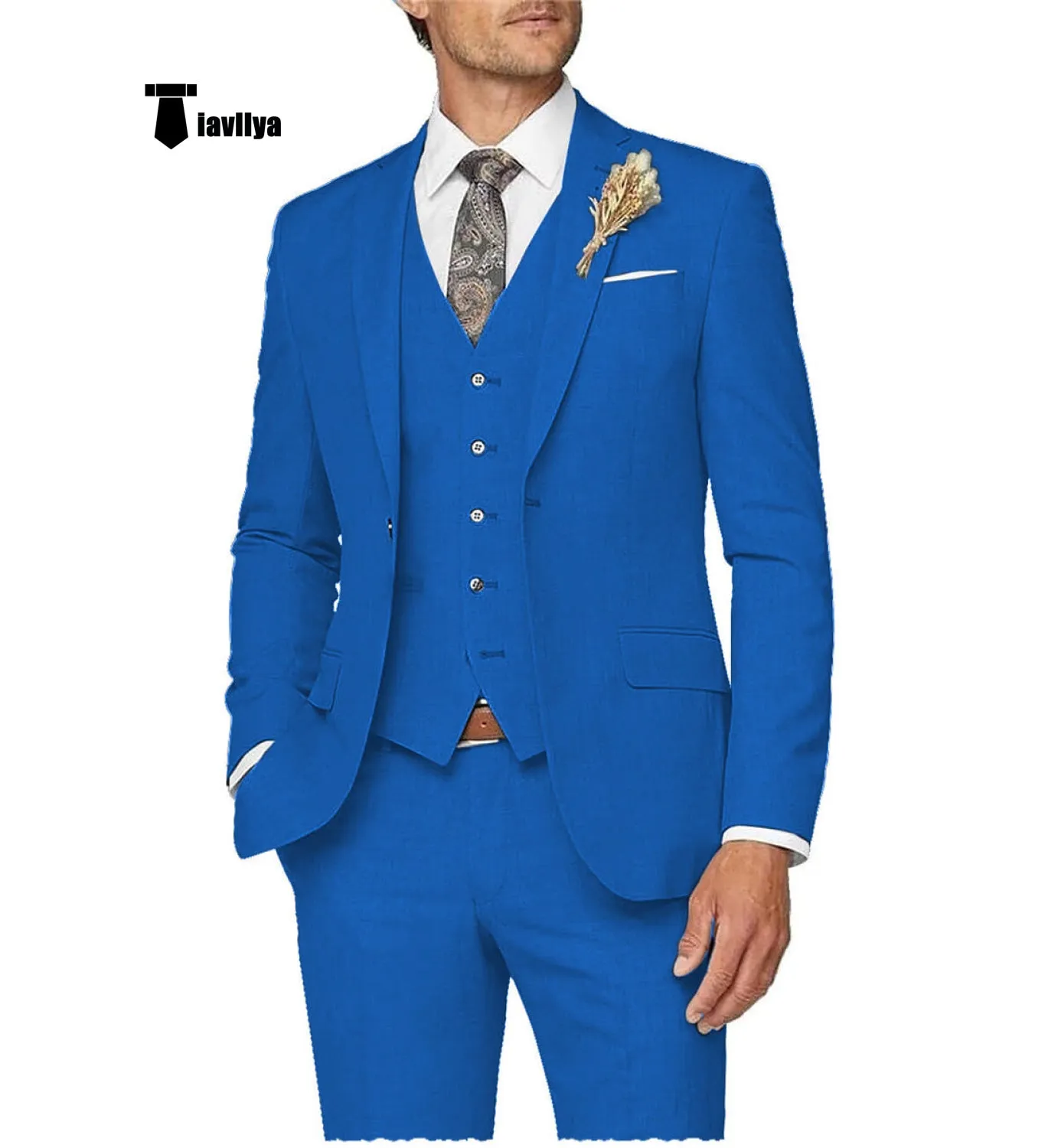 Casual Men's 3 Pieces Mens Suit Notch Lapel Linen For Wedding (Blazer vest Pants)